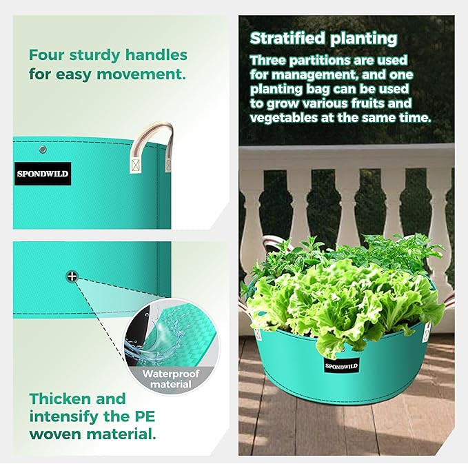 2 Pack 15 Gallon 3 Compartment Potato Grow Bag,Vegetable Growing BagThickened PE Garden Pots with Drainage Holes Branch-Binding Holes, Reusable Plant Bag for Vegetables、Flowers