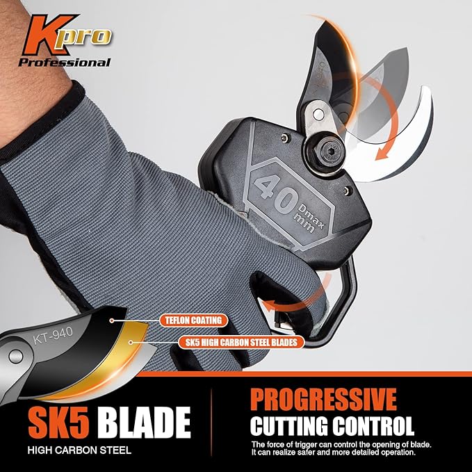 2 In 1 Electric Pruning Shears 40MM, Kebtek Cordless Pruner with Extension Pole 21V Brushless Motor 2Pack 2AH Rechargeable Battery-LCD Display Screen (KT940 Pruner+Pole Set)