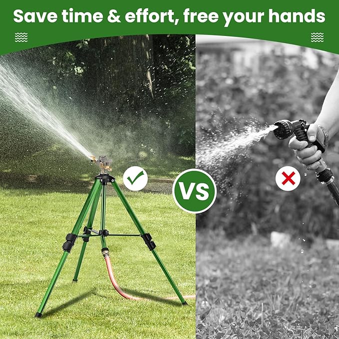 Keten Impact Sprinkler on Tripod Base, 2 Pack Lawn Sprinklers for Yard with 360 Degree Large Area Coverage, Extra Tall Heavy Duty Water Sprinkler for Lawn/Yard/Garden
