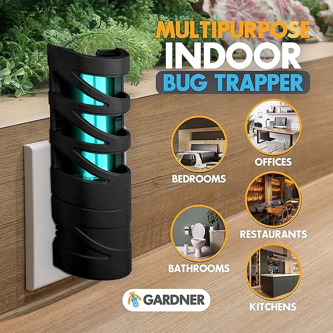 FlyWeb - Fruit Fly Traps for Indoors, Gnat Traps for House Indoor - Made in USA, Fruit Fly Killer, Non Bug Zapper Indoor, Plug in Bug Catcher, Bug Light, UV Light, Gardner (Black)