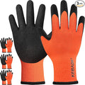Kebada T3 Winter Work Gloves for Men and Women, Warm Knit Cold Weather Work Gloves, Thermal Insulated Freezer Gloves, 100% Latex Coating Non-slip Grip, Long Wrist Design, 3 Pairs, Orange, Small
