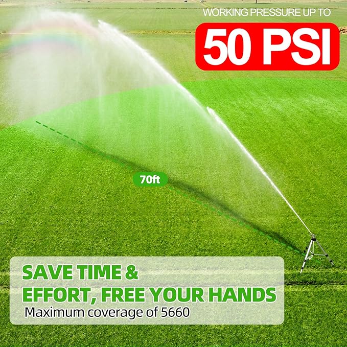 SPECILITE Brass Impact Sprinkler on Tripod Base, 2 Packs, 36” Heavy Duty Metal Pulsating Telescoping, 360 Degree Irrigation for Large Area, Yard, Lawn, Waters up to 70ft, Covering up to 5660sqft