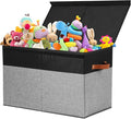 Large Toy Storage Box with Lid, Sturdy Toys Storage Chest Bin Organizer Basket with Dividers for Kids, Boys, Girls, Nursery, Closet, Bedroom, Playroom 25"x13" x16" (Black and Grey)