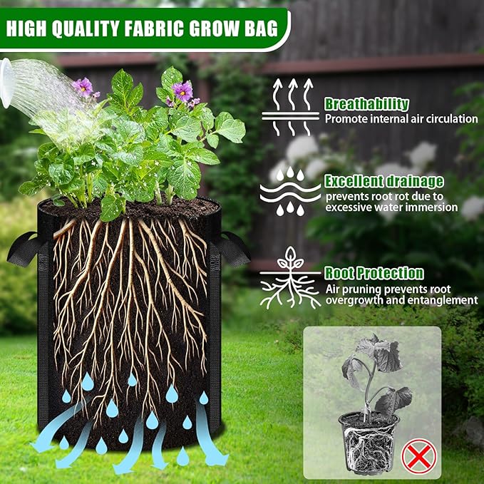 MJZ 5 Pack 10 Gallon Potato Grow Bags with Harvest Observation Windows, 380G Thickened Potato Bags for Growing Potatoes, Heavy Duty Nonwoven Fabric Garden Growing Containers to Grow Vegetable Tomatoes