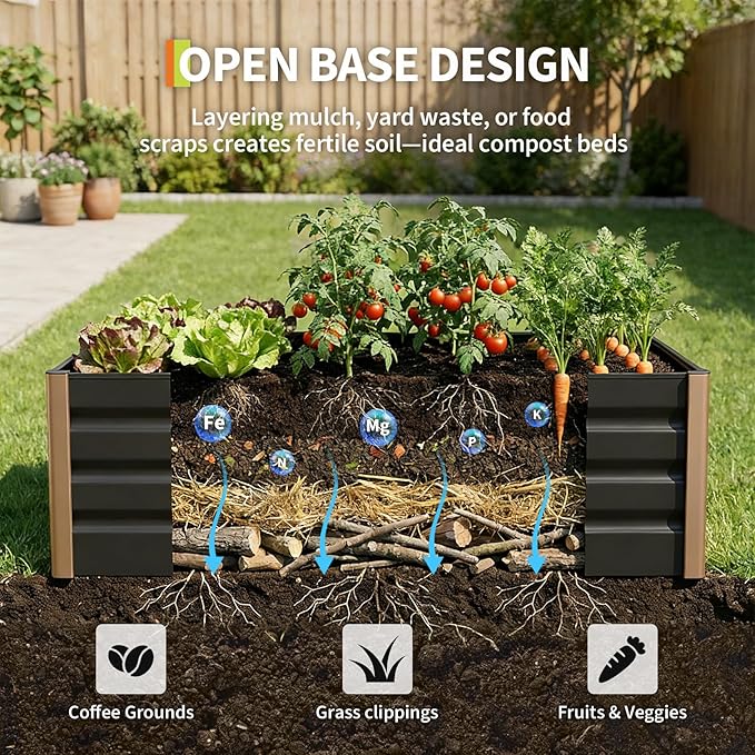 Garvee 2 Pack Aluminum Raised Garden Bed 48x24x16 Inch, Open-Bottom Deep Design with Rounded Safety Corners & Anti-Cut Trim, Large Outdoor Planter Box Kit, Gray