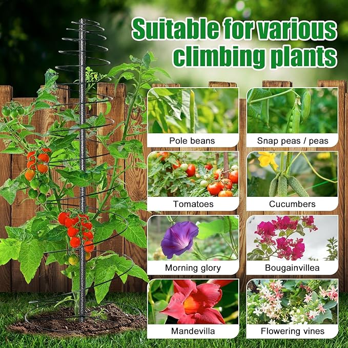Spiral Frame Trellis for Climbing Plants Outdoor -72" Tall Heavy Duty Metal Garden Plant Tower Support with Anti-Tip Center Pole,for Pole Bean,Berry,Cucumber,Sweet Peas,Clematis,Potted Plants,Vines
