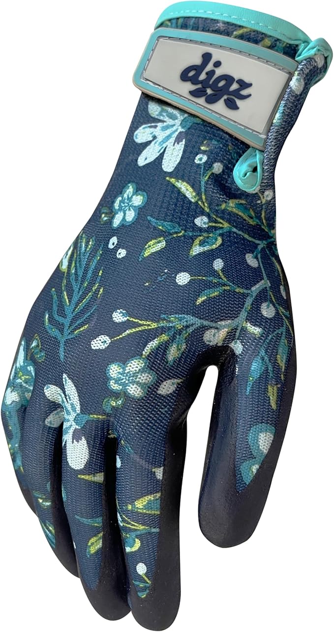 Digz Small Comfort Grip Garden Gloves, Knit Shell, Latex Free, Navy