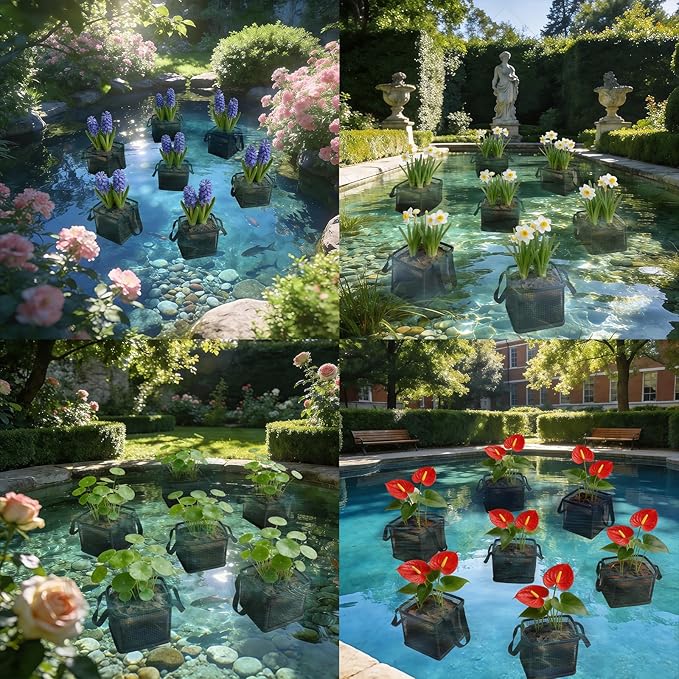 18 Pcs Aquatic Planting Bags with Handles, 7" Aquatic Pond Planter for Pond, Breathe Reusable Mesh Water Garden Pond Plant Pot for Aquatic Plants, Water Lily, Potato, Carrot, Flower