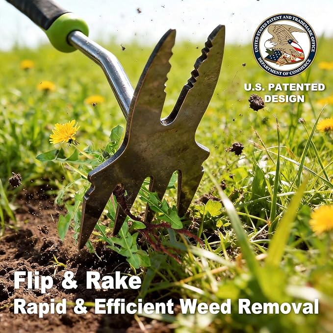 Hand Weeder Puller Tool, Heavy-Duty Stainless Steel Root Removal Tool with Ergonomic Non-Slip Handle, Manual Dandelion Remover for Garden Lawn Yard, Handheld Weeding Tool for Deep Roots, 1 Pack