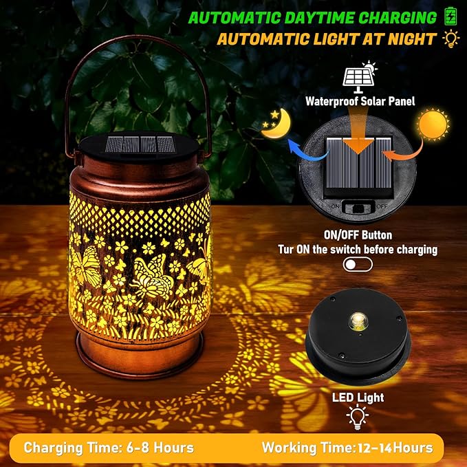 Mothers Day Gifts for Women Mom, Butterfly Solar Lanterns Outdoor Waterproof, Decorative Metal Garden Decor Light for Patio Yard Pathway, Gardening Gifts for Grandma