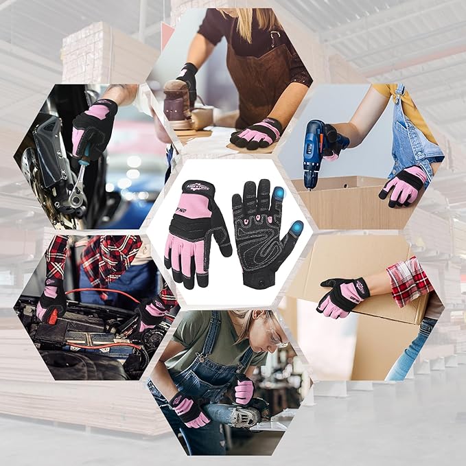 Women's Work Gloves with Grip, Flexible Breathable Yard Gloves - Pink Medium
