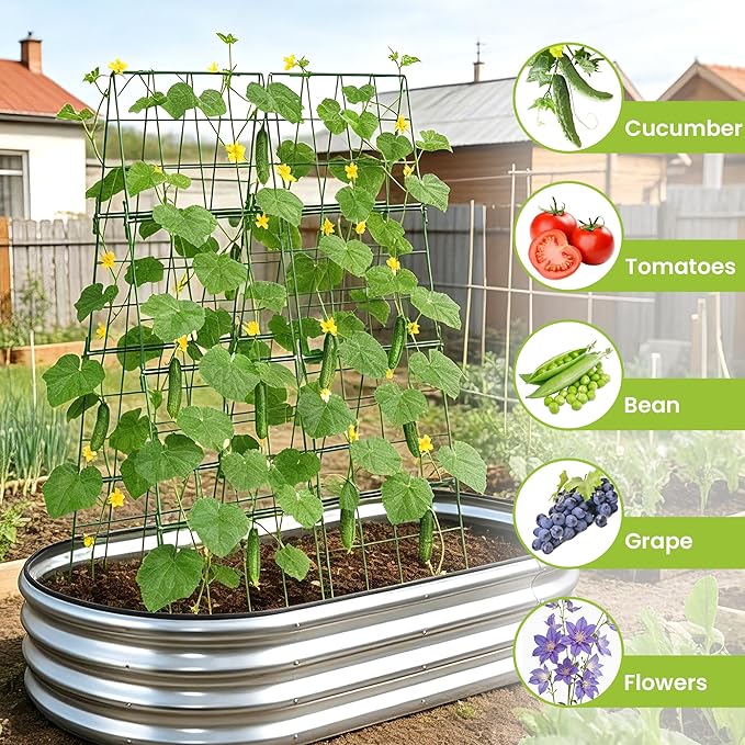 Heavy Duty Adjustable A-Frame Trellis for Climbing Plants,48"x16", Rust-Proof Metal Garden Trellis with Dense Grid, Ideal for Raised Beds, Cucumbers, Tomatoes, Beans, and Outdoor Vines (2 Pcs)