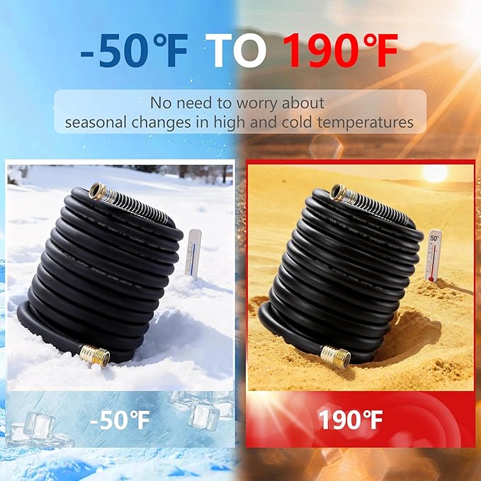 5/8" x 30ft Garden Hose, -40℉ To 190℉ Hot/Cold, Heavy Duty,Flexible, 300psi Working, 1000psi Burst, 3/4" Brass Fittings with Hose Protector Coil Spring for Outdoor,Yard, Farm