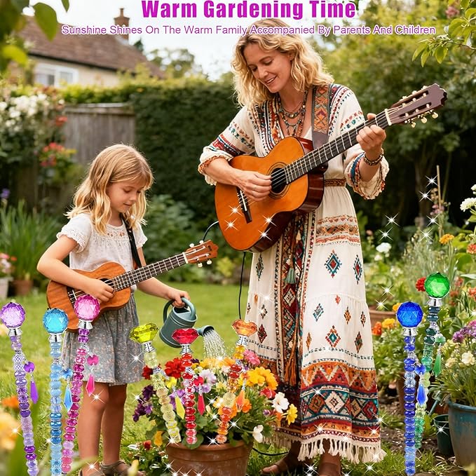 300 Pcs DIY Fairy Wand Beaded Garden Stakes Kit, Fairy Wands Garden Kit Colorful Large Hole Bead with Pendants Crystal Stopper Top Threaded Rod Beaded Garden Stakes Supplies for Outdoor Decorative