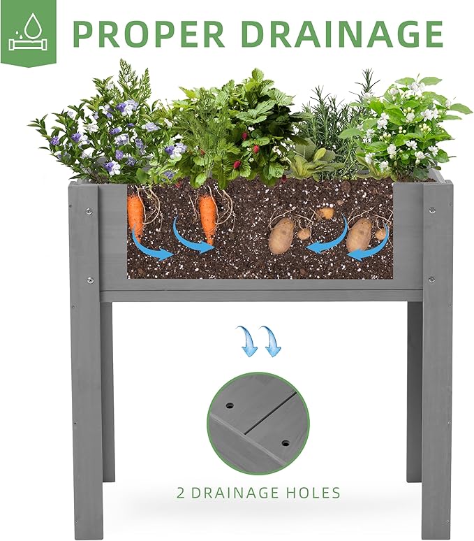 31x16x31 inch Raised Garden Bed with Legs, Elevated Wooden Planter Box for Outdoor Plants Flowers Fruits Vegetable Herb Growing