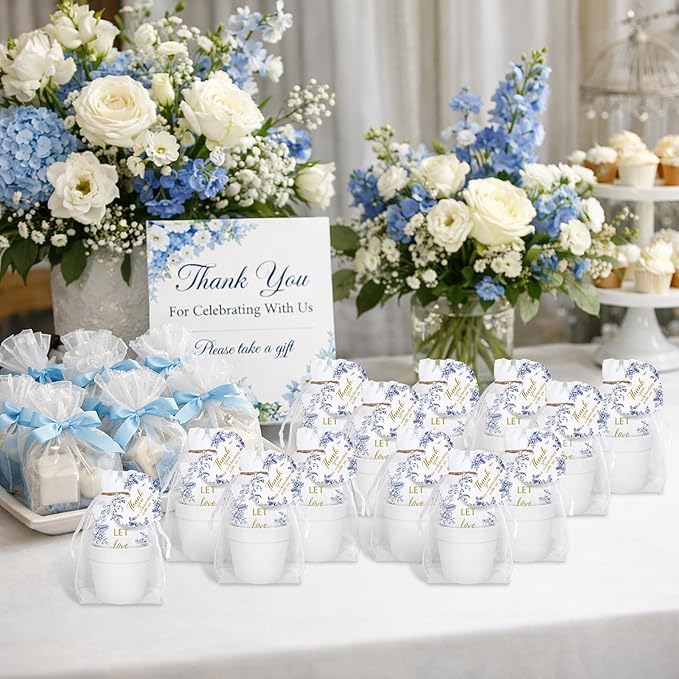 Ctosree 50 Sets Something Blue Bridal Shower Favors Let Love Grow Seed Packets Wedding Party Supplies Include Seed Packets Flowerpot Cards and Organza Bags Something Blue Bridal Shower Party Supplies