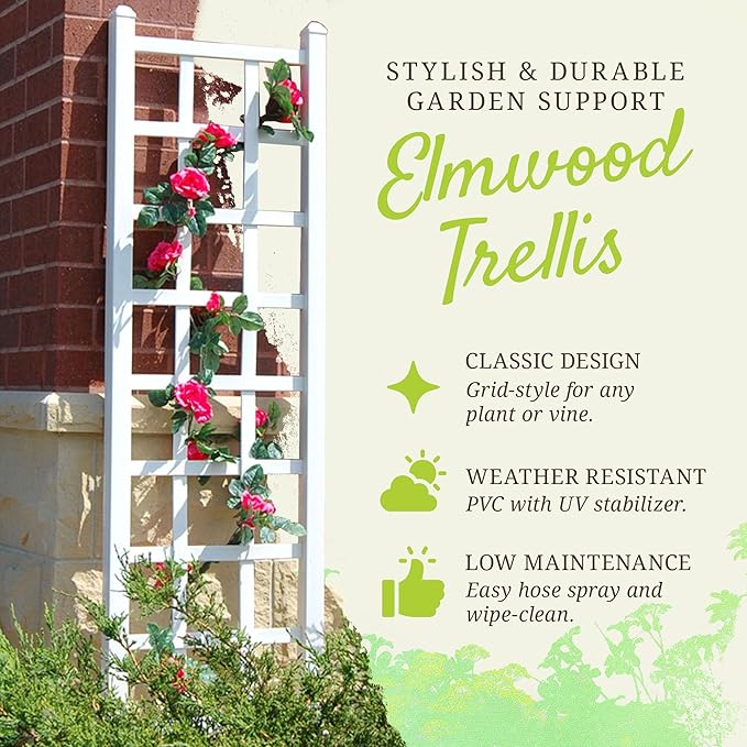 Dura-Trel Elmwood 22 by 75 Inch Indoor Outdoor Garden Trellis Plant Support for Vines and Climbing Plants, Flowers, and Vegetables, with Ground Anchors White