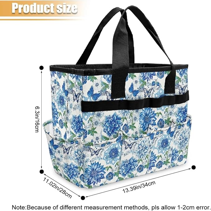 Blue Mandala Flower Garden Tool Bag Portable Gardening Tool Organizer Bag with 10 Pockets and Handle Tool Carrier and Storage for Garden Lawn Yard Casual Camp