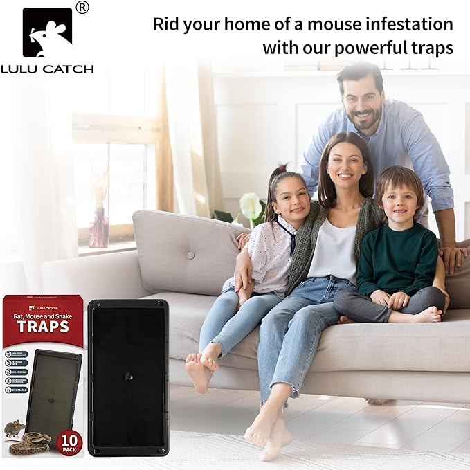 LULUCATCH Super Glue Traps 10 Pack for Mice & Snakes, Larger, Heavier Sticky Traps with Non-Toxic Glue. Sticky Mouse Traps Indoor, Easy to Set, Pet Safe Pest Control
