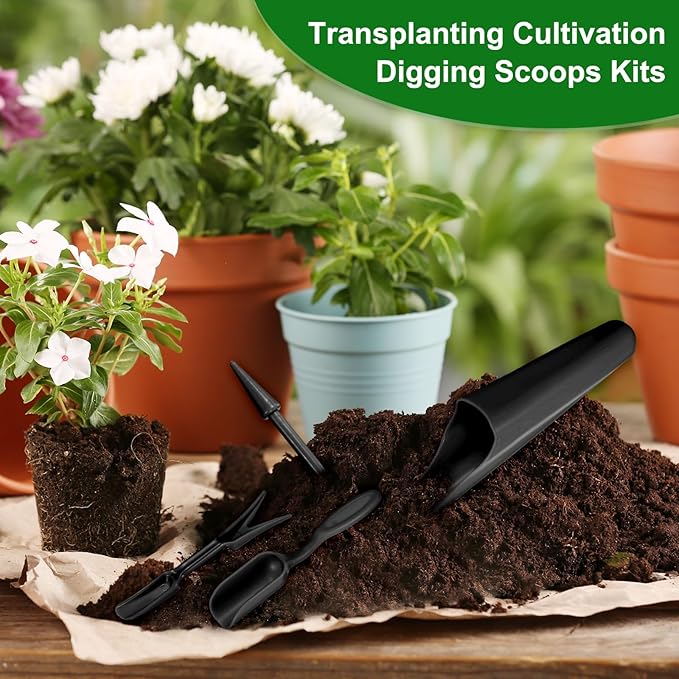 M METERXITY 1-Set Garden Shovel Hand Tools Transplanting Succulent Cultivation Digging Scoops Kits, Plastic Mini Garden Tool Set for Bonsai Potting/Flower Planting [Black]