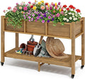 DWVO 47x18x31in Raised Garden Bed Outdoor HDPE with Legs and Lockable Wheels, Weather-Resistant Poly-Wood Elevated Planter Box, Herb Garden Bed for Backyard Patio Balcony, Brown