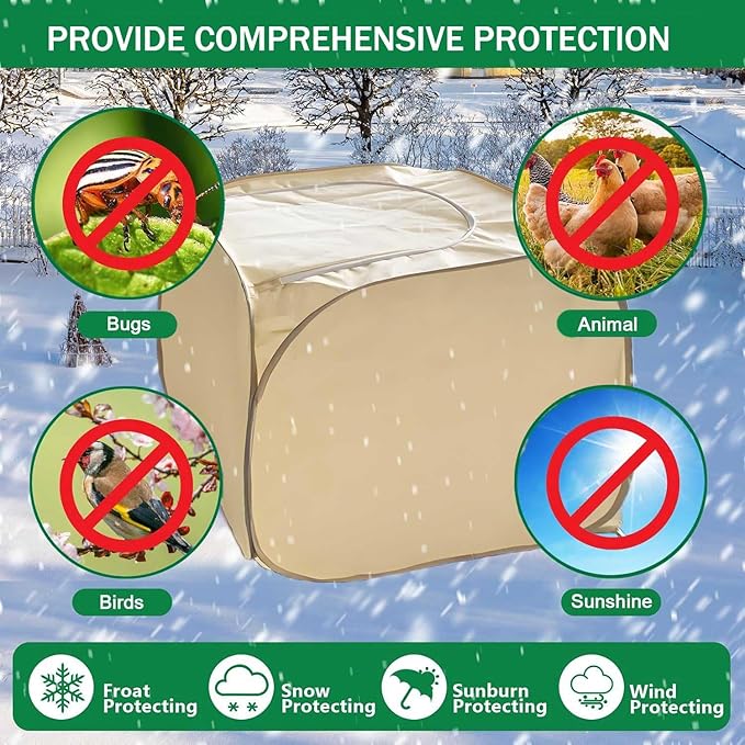 2 Pack Pop Up Plant Freeze Protection Covers, Shrub Frost Covers Outdoor Plant Protectors Frost Cloth Covers for Winter Protecting Fruit Potted and Shrub from Freezing Animals Eating(2 Pack 23x23x23")