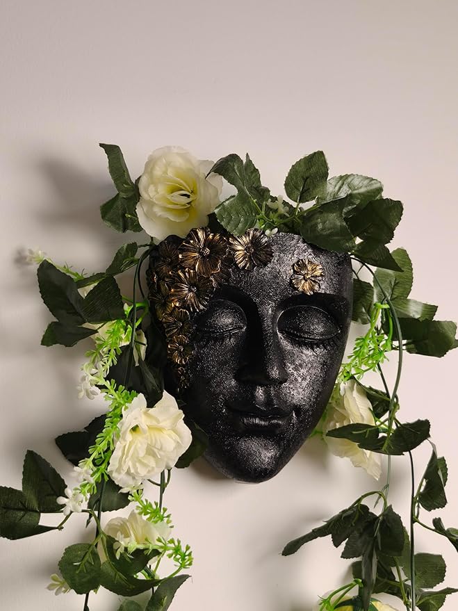 Face Shape Wall Planter Elegant Black Resin Wall-Mounted Head Pot with Drainage Hole Unique Small Vase Holder for Flower,Succulents, Hanging Plants for Plant Lovers