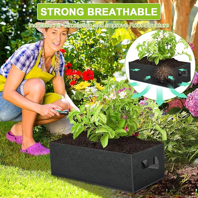 ANGELIOX 1 Pack 38 Gallon Grow Bags, 400g Thickened Nonwoven Fabric Raised Garden Bed Square Flower Planter Containers for Carrot Onion,Flowers,Fruit/Growing Pots with Handles(120x60x20cm)