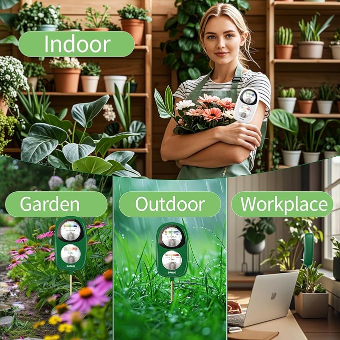 2-in-1 Moisture Meter for Plants, Soil Moisture Meter & PH Tester, Large Dual-Screen Soil Test Kit, Essential Garden Tools for Indoor/Outdoor Garden, Lawn, Farm, No Battery Needed