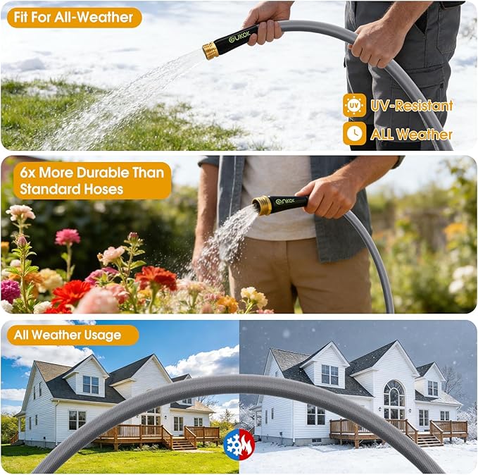 Garden Hose 50 FT, Non-Expanding Water Hose, Ultra-Light & Flexible, Burst-Resistant, Kink-Free, High-Pressure Garden Hose All-Weather Use for Lawns, Gardens, and Outdoor Cleaning