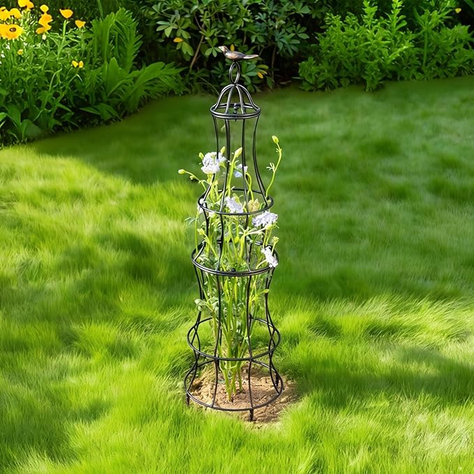 42 Inch Obelisk Trellis for Climbing Plants - Durable Metal Outdoor Support for Roses, Bougainvillea, Vines, and Potted Plants - Easy to Install Garden Decoration