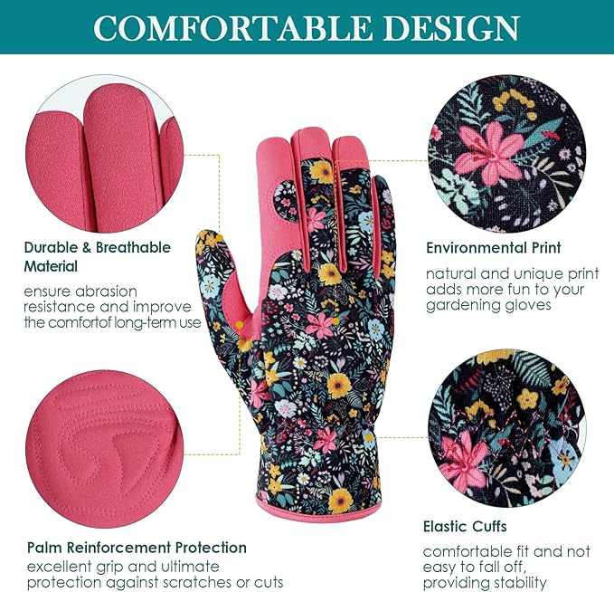 Trifabricy Gardening Gloves for Women, Breathable Leather Garden Gloves with Grip, Thorn-Proof Puncture-Resistant Work Gloves
