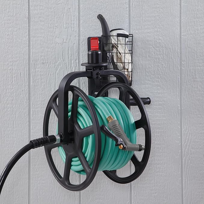 Liberty Garden Single Arm Navigator Hose Reel with Pull Up Latch, Black