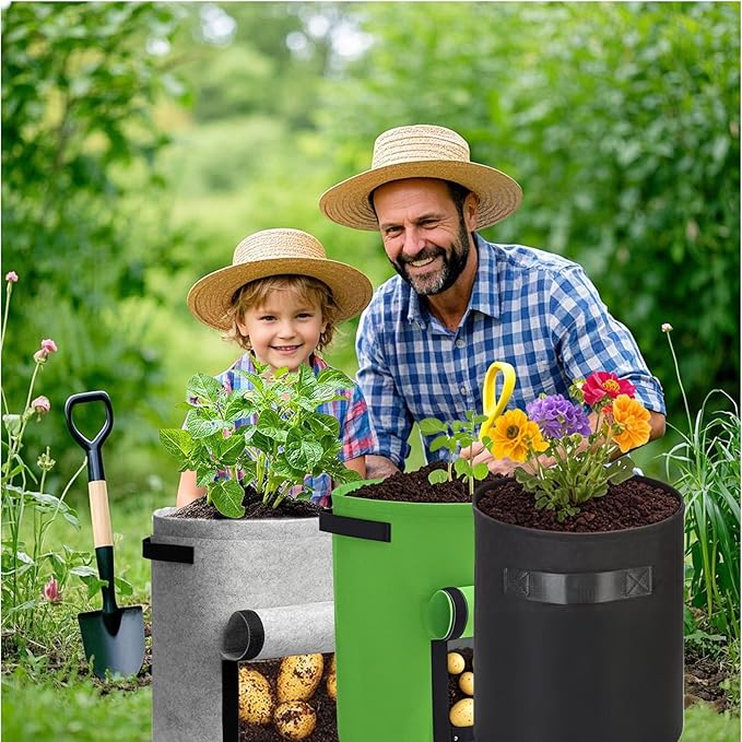 2-Pack 10 Gallon Potato Grow Bags, with Flap and Handle, Planter Bags for Vegetables, Fabric Plant Pots for Potatoes, Tomato, Vegetables, Gardening Bag