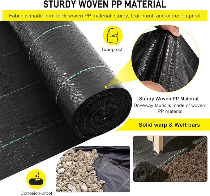 Driveway Fabric, 13x115 ft Commercial Weed Barrier, Heavy Duty 5oz French Drain Fabric for Erosion Control, Landscape Projects