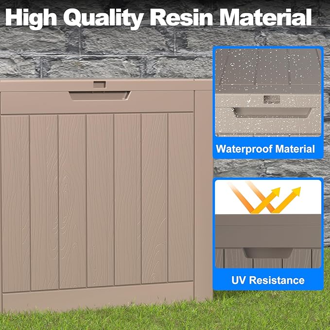 Waterproof Outdoor Storage Box, 30 Gallon Lockable Deck Box, UV-Resistant Outside Storage Bin With Hydraulic Lid For Patio Furniture, Cushion Organizer, Garden Tools, Pool Accessories (Grey