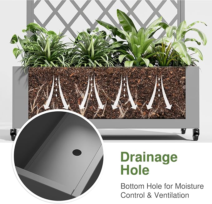 Casaphoria Metal Raised Garden Bed with Trellis and Wheels, 72"x35"x16" Arched Planter Box for Climbing Plants, Vegetables & Vines, Features Drainage Holes and Privacy Screen (Grey-Laurence)