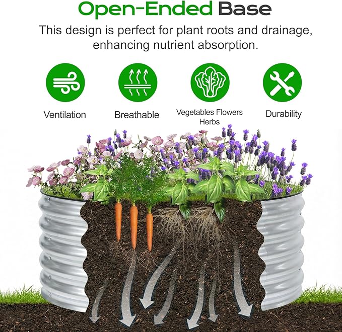 Aoodor 17" Tall 42" Metal Raised Garden Bed, Outdoor Planter Box and Raised Garden Kit for Vegetables, Flowers, Tomatoes Carrots and Herbs, Silver