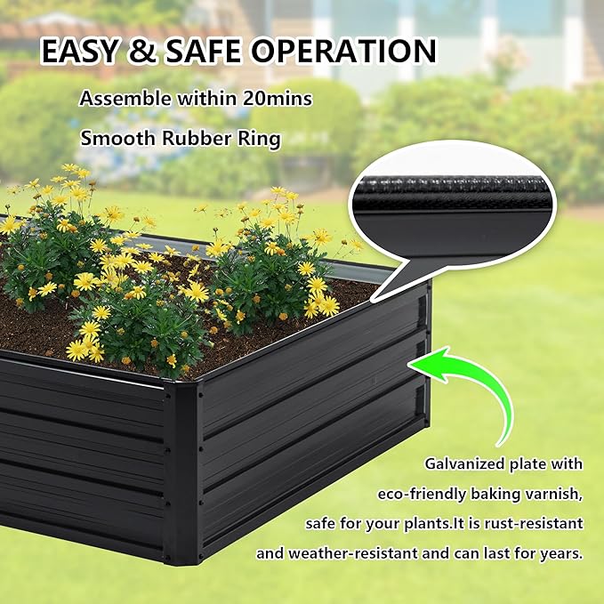 Galvanized Raised Garden Bed 8x4x1ft Outdoor Planter Box Galvanized Steel Garden Bed Kit for Vegetables, Flowers, Herbs and Succulents Black