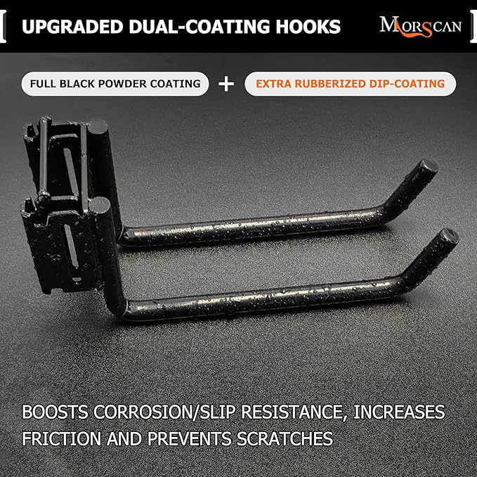 4-Pack 2"x6" Heavy-Duty E-Track Double Fitting J Hooks with Extra Rubberized Dip-Coating - Stable Organizers for Trailers, Trucks & Garden Tools