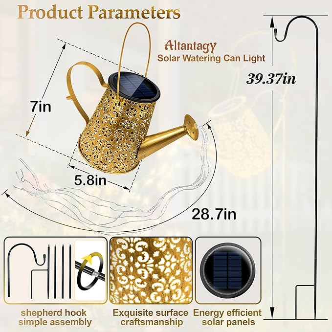 Solar Watering Can Lights:Outdoor Waterproof Metal Led String Lantern - Classic Fariy Hanging Decorations for Garden Pathway Patio - Morhers Day Gifts for Mom Grandma Women Over 40