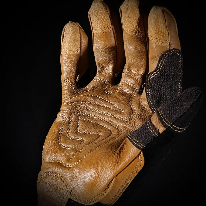 Ironclad Ranchworx Work Gloves RWG2, Premier Leather Work Glove, Performance Fit, Durable, Machine Washable, (1 Pair), RWG2-07-XXXL, Tan/Black