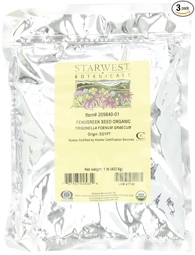 Starwest Botanicals Organic Whole Fenugreek Seed, 1 Pound Bulk Spice (Pack of 3)