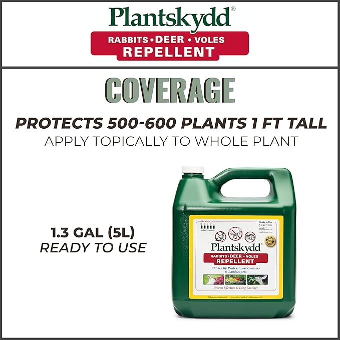 Plantskydd Animal Repellent - Repels Deer, Rabbits, Elk, Moose, Hares, Voles, Squirrels, Chipmunks and Other Herbivores; Ready to Use Liquid - 1.3 Gallon Jug (PS-5L)
