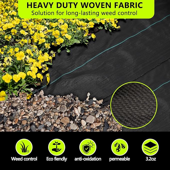 Heavy Duty Weed Barrier Landscape Fabric, Woven Geotextile Ground Cover - Premium Weed Control Mat for Garden Beds, Driveways & Landscaping(1.3ft x 50ft)