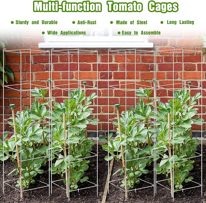 Hicarer 16 Pack Square Tomato Cage Heavy Duty Tomato Cages for Garden Vegetable Plant Trellis Stakes Plant Support Stake Tower for Climbing Vegetables Plants Flowers Fruit (11.5 x 56 Inches,Silver)