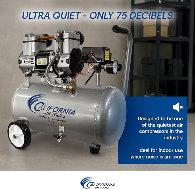California Air Tools CAT-4710W 1.0 HP Quiet and Oil-Free Air Compressor with Wheels, 4.7 Gallon Steel Tank, 75 dBA Noise Level, Lightweight