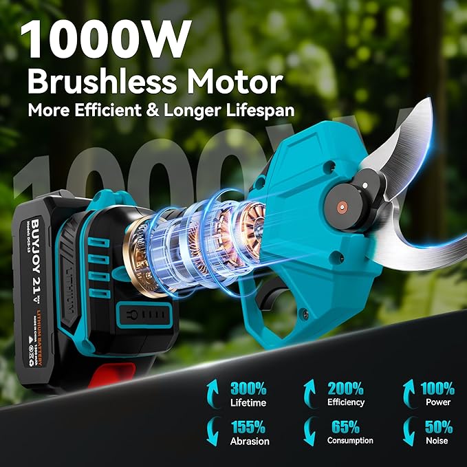 2-in-1 Pole Pruning Shears, 1.6" Cutting Diameter Cordless Electric Pole Pruners - Brushless Motor, 2x4.0Ah Batteries, Extra SK5 Blade, 4 Modes Adjustable Branch Cutter for Garden & Flower (Blue)