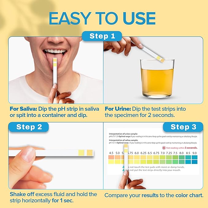 One Step pH Test Strips for Urine & Saliva Testing (4.5-9.0), 100 pH Strips, Test Alkaline & Acid Levels in The Body, Body pH Test Kit, Highly Accurate Results in Seconds, Home Health Tests