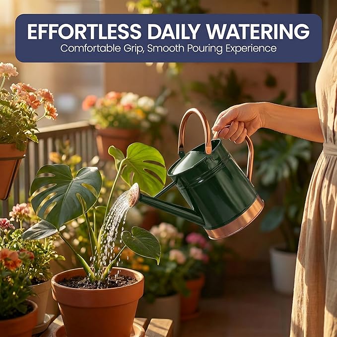 Gardenised 1 Gallon Galvanized Metal Watering Can with Removable Long Spout & Sprinkler Head for Indoor & Outdoor Use Ideal for Garden Flowers Plants Houseplants Modern Home Accessories, Green/Copper